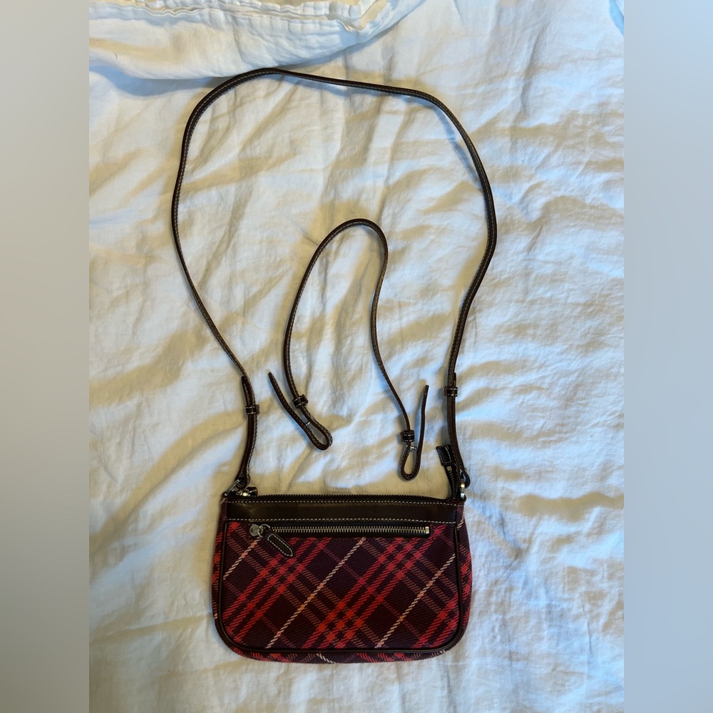 BURBERRY Nova Check Blue Label Shoulder Bag Canvas Brown & Red EUC